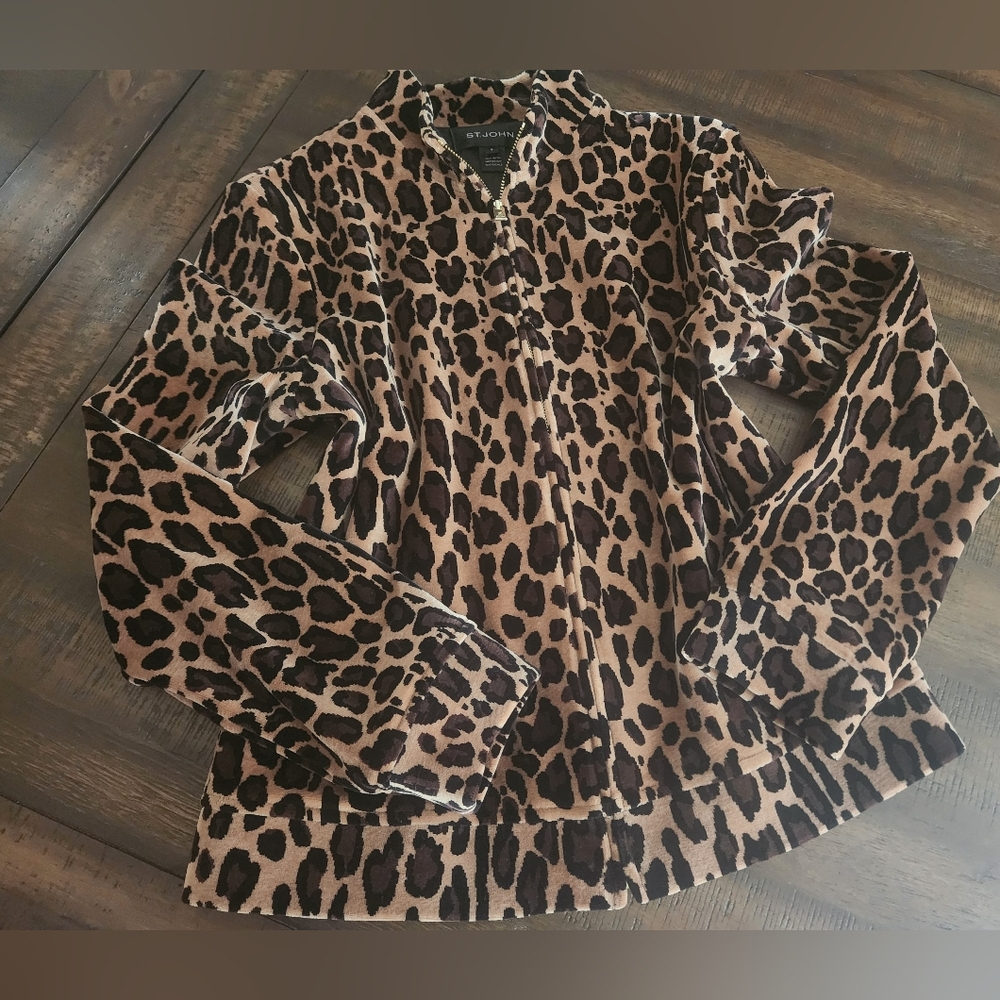 NWOT St John Textured Leopard Print Zip Up‎ Bomber Jacket Small
